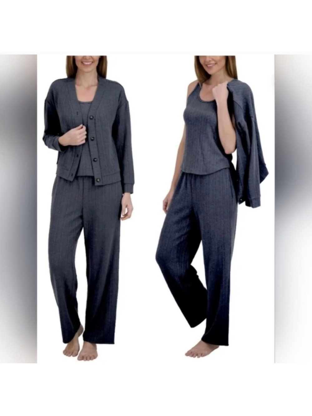 Live 2 Lounge 3-Piece Textured Cable Knit Lounge Set - blue. XL
